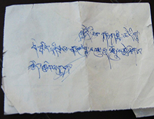 Note by Drepung Monk to a tourist:, "Today, the monks are staging Tibet’s independence, you"